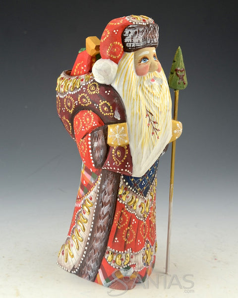 Santa Staff Decorative and Detailed Traveling Carved Santa with Staff and Toy Bag ...