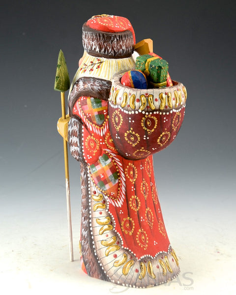 Santa Staff Decorative and Detailed Traveling Carved Santa with Staff and Toy Bag ...