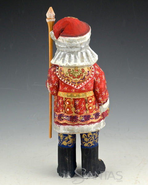 Red and Gold Russian Santa with Staff and Black Boots 7.5 inch