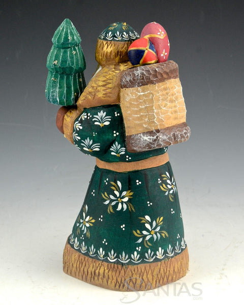 Green Traveling Santa with Tree and Backpack filled With Toys 7 inch