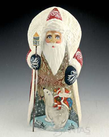 Polar Bear Journey Red Russian Carved Santa 10 inch