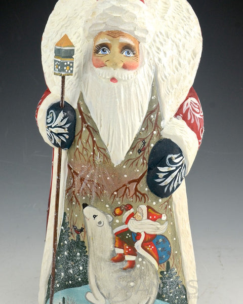 Polar Bear Journey Red Russian Carved Santa 10 inch