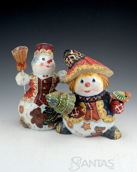 Snowladies - solid wood Russian carvings - 2 pieces