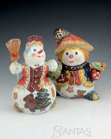 Snowladies - solid wood Russian carvings - 2 pieces
