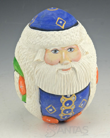 5 inch Blue solid wood Santa Carving Egg Shaped