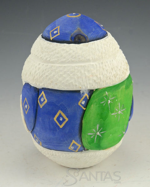 5 inch Blue solid wood Santa Carving Egg Shaped
