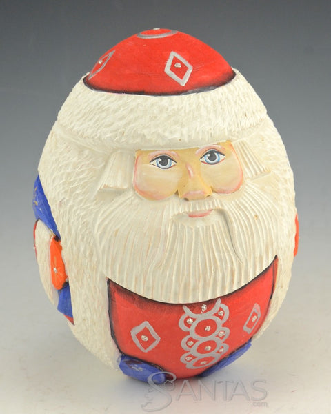 5 inch Red solid wood Santa Carving Egg Shaped