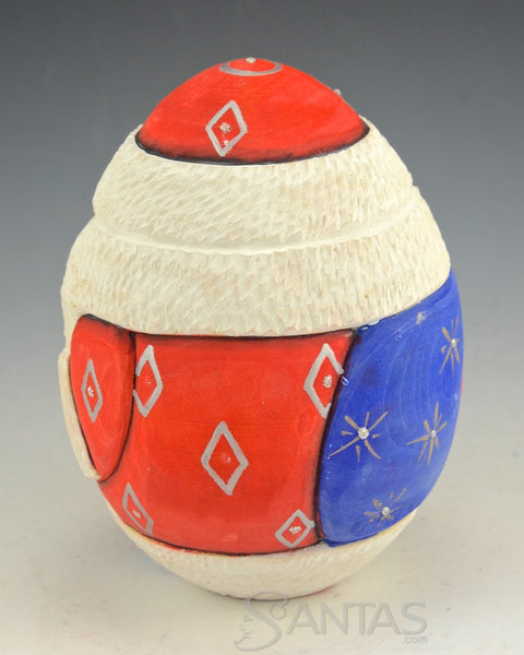 5 inch Red solid wood Santa Carving Egg Shaped