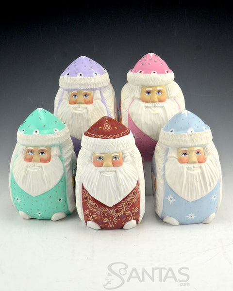 Santa and His Roly-Poly Jolly Pastel Crew - solid wood set of 5 pieces