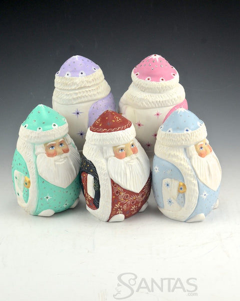 Santa and His Roly-Poly Jolly Pastel Crew - solid wood set of 5 pieces