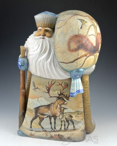 Northern Wilderness Russian Santa with Reindeer and Nature Scenes