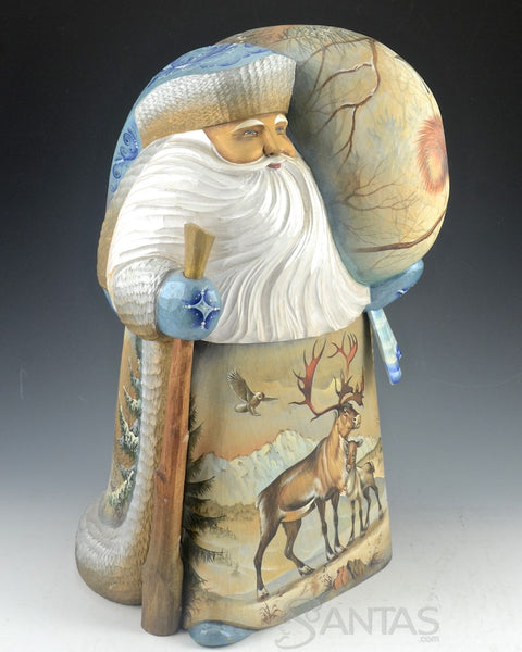 Northern Wilderness Russian Santa with Reindeer and Nature Scenes