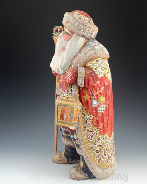 Decorative Long Coat Russian Santa with Staff and Lantern 16 inch