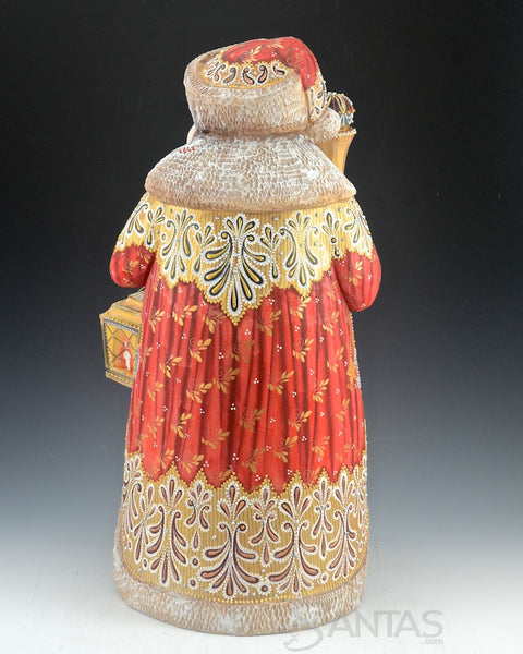 Decorative Long Coat Russian Santa with Staff and Lantern 16 inch