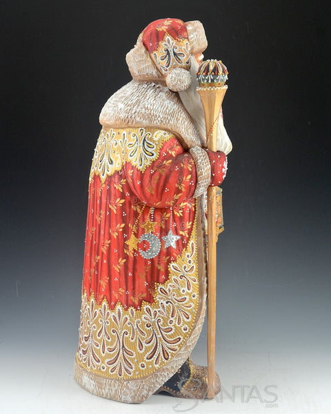 Decorative Long Coat Russian Santa with Staff and Lantern 16 inch