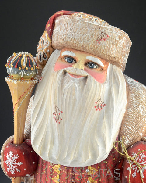 Decorative Long Coat Russian Santa with Staff and Lantern 16 inch