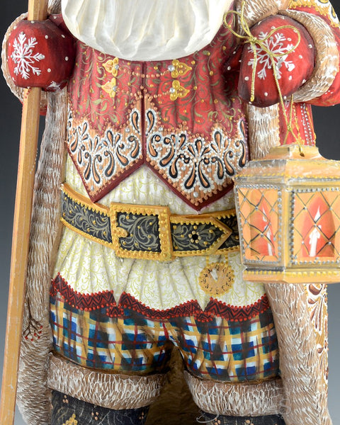 Decorative Long Coat Russian Santa with Staff and Lantern 16 inch