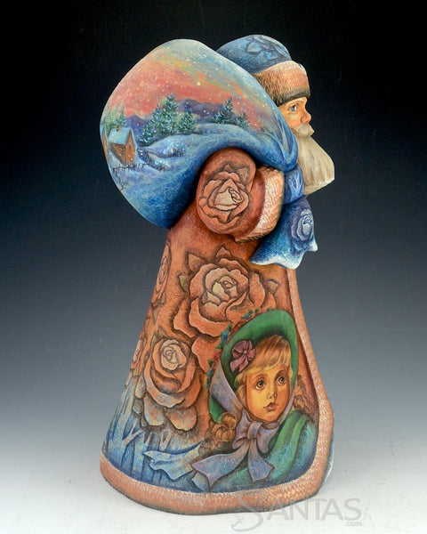 Beautiful Blue Toned Russian Santa Carving with Children and Scenes 12.5 inch