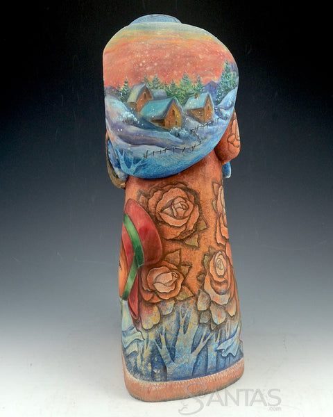 Beautiful Blue Toned Russian Santa Carving with Children and Scenes 12.5 inch