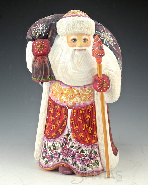 Red Floral Santa with Large Decorative Toy Bag