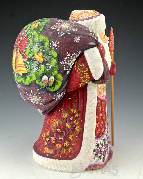 Red Floral Santa with Large Decorative Toy Bag