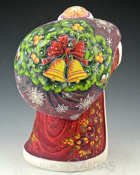 Red Floral Santa with Large Decorative Toy Bag