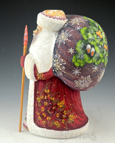 Red Floral Santa with Large Decorative Toy Bag