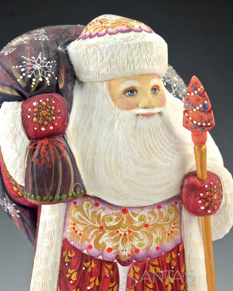 Red Floral Santa with Large Decorative Toy Bag