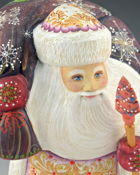 Red Floral Santa with Large Decorative Toy Bag