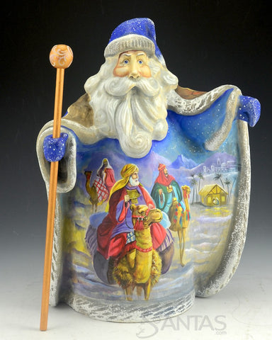 Open Coat Russian Santa with Nativity Scenes on both Front and Back 10 inches