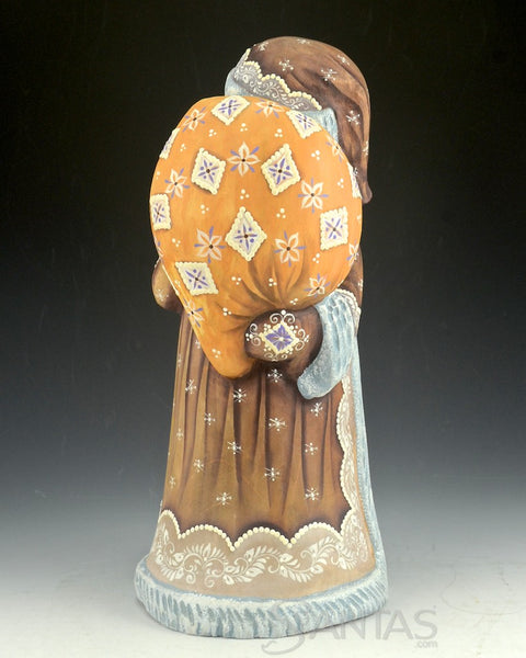 Scenic Russian Santa Carving with Twilight Painting and Toy Bag 10 inch