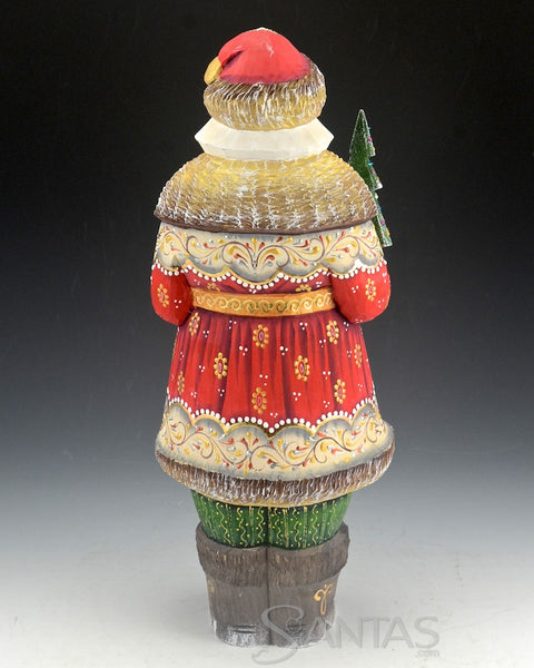 Short Coat Decorative Red Coat Russian Santa with Tree 12 inch