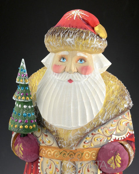 Short Coat Decorative Red Coat Russian Santa with Tree 12 inch