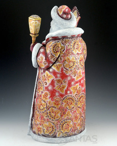 Ornately Decorated Red Russian Santa with Staff and Lantern 17.5 inch