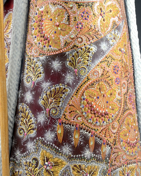 Ornately Decorated Red Russian Santa with Staff and Lantern 17.5 inch