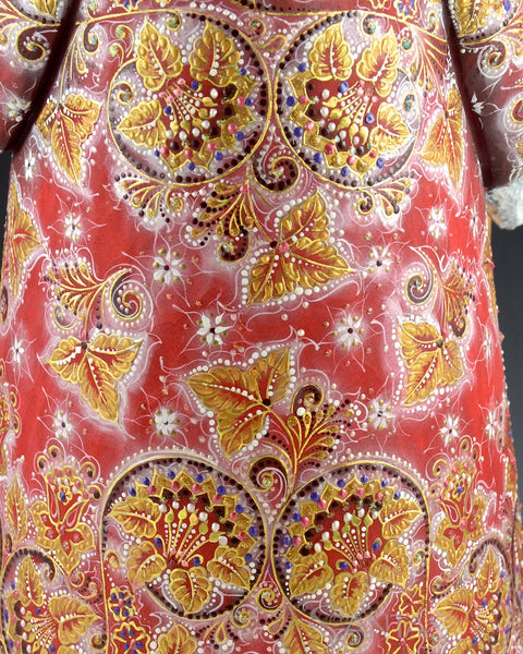 Ornately Decorated Red Russian Santa with Staff and Lantern 17.5 inch