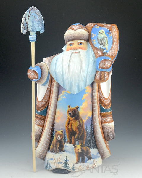 Scenic Russian Santa With Brown Bears, Moose and Owl 14 inch