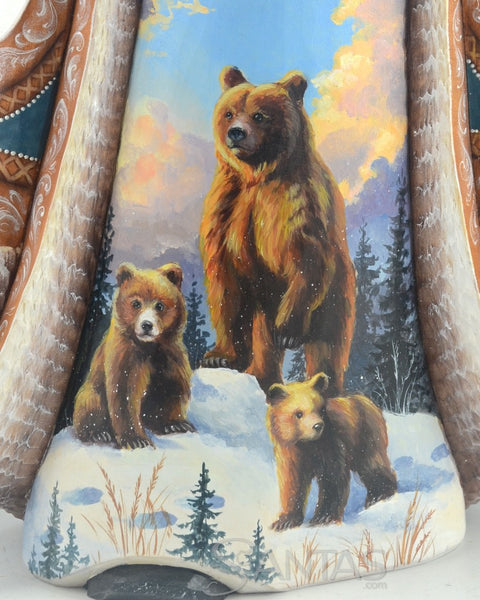 Scenic Russian Santa With Brown Bears, Moose and Owl 14 inch