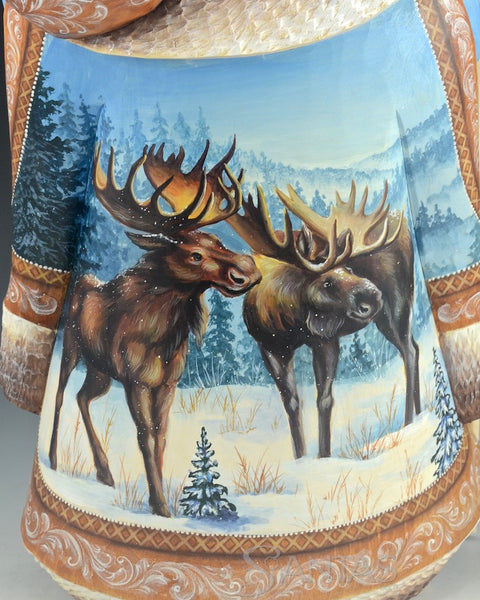 Scenic Russian Santa With Brown Bears, Moose and Owl 14 inch