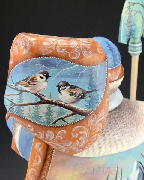 Scenic Russian Santa Carving With Brown Bears, Deer and Birds 14 inch