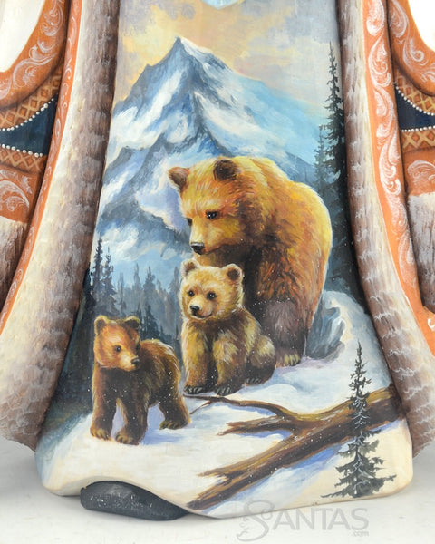 Scenic Russian Santa Carving With Brown Bears, Deer and Birds 14 inch