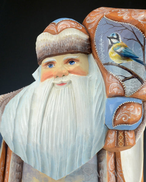 Scenic Russian Santa Carving With Brown Bears, Deer and Birds 14 inch