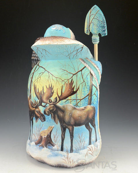 Russian Santa Carving with Brown Bears - Moose - and an Owl 12 inch