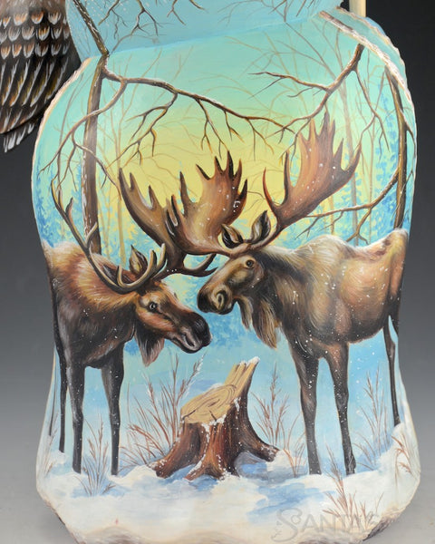 Russian Santa Carving with Brown Bears - Moose - and an Owl 12 inch