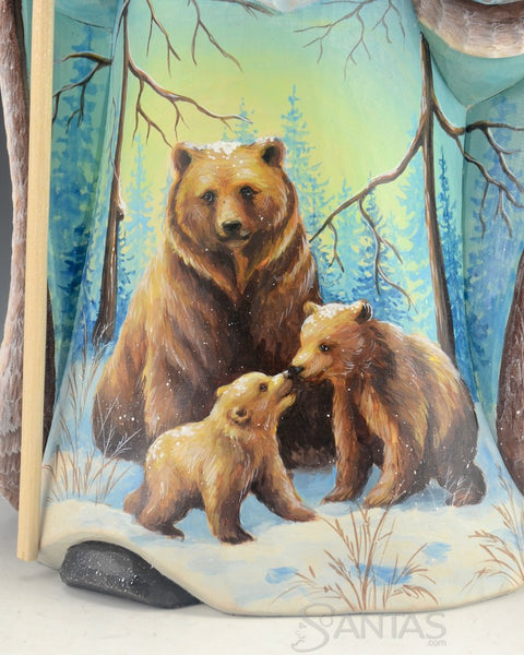 Russian Santa Carving with Brown Bears - Moose - and an Owl 12 inch