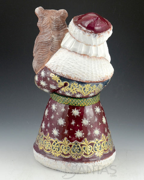 Large Red Ornate Russian Santa Holding a Brown Bear 12 inch
