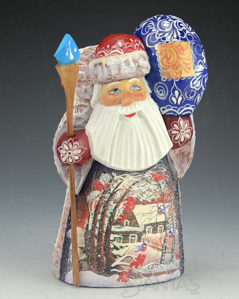 Scenic 6 inch Russian Santa with Winter Scene and Patched Toy Bag