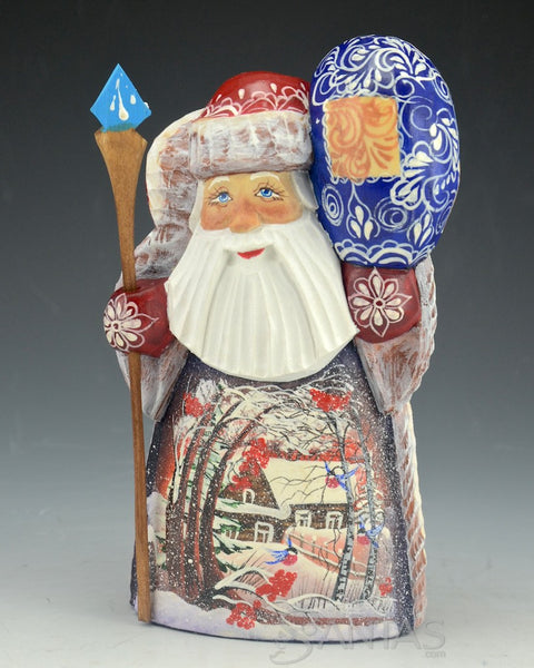 Scenic 6 inch Russian Santa with Winter Scene and Patched Toy Bag