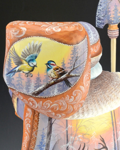 Scenic Russian Santa Carving With Polar Bears, Deer, an owl and Birds 14 inch