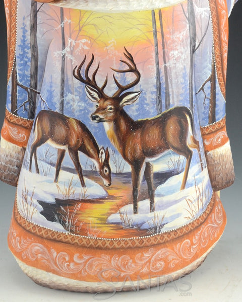 Scenic Russian Santa Carving With Polar Bears, Deer, an owl and Birds 14 inch